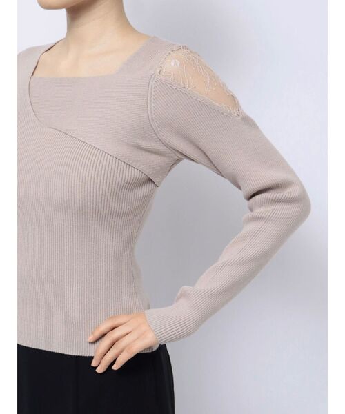 RESEXXY（リゼクシー）の「レースドッキングリブニットトップス（ニット/セーター・レディース・ホワイト/ブラック/ベージュ・FREE）」の5枚目の写真