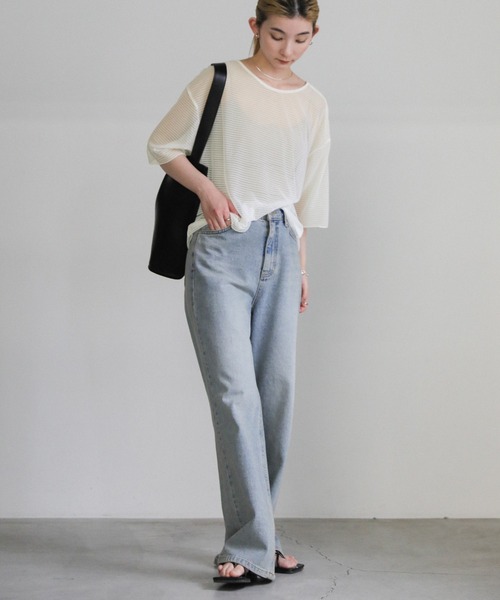 select MOCA（セレクトモカ）の「オープンネックシアーボーダートップス（Tシャツ/カットソー・レディース・アイボリー/グレー/ブラック・FREE）」の8枚目の写真