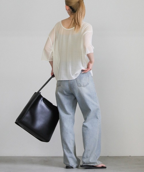 select MOCA（セレクトモカ）の「オープンネックシアーボーダートップス（Tシャツ/カットソー・レディース・アイボリー/グレー/ブラック・FREE）」の13枚目の写真