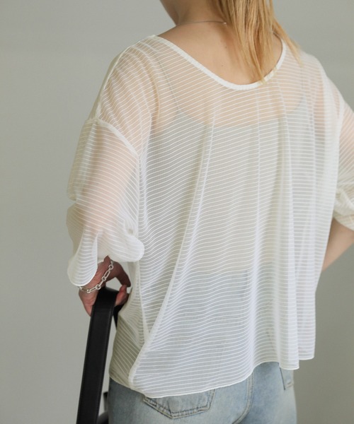 select MOCA（セレクトモカ）の「オープンネックシアーボーダートップス（Tシャツ/カットソー・レディース・アイボリー/グレー/ブラック・FREE）」の10枚目の写真