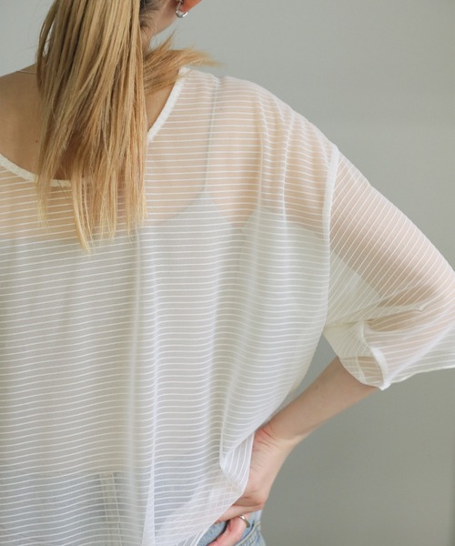 select MOCA（セレクトモカ）の「オープンネックシアーボーダートップス（Tシャツ/カットソー・レディース・アイボリー/グレー/ブラック・FREE）」の15枚目の写真