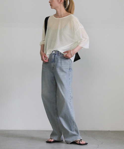 select MOCA（セレクトモカ）の「オープンネックシアーボーダートップス（Tシャツ/カットソー・レディース・アイボリー/グレー/ブラック・FREE）」の11枚目の写真