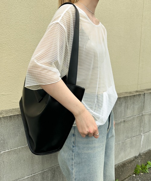 select MOCA（セレクトモカ）の「オープンネックシアーボーダートップス（Tシャツ/カットソー・レディース・アイボリー/グレー/ブラック・FREE）」の7枚目の写真