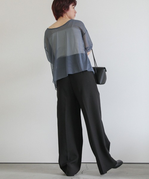 select MOCA（セレクトモカ）の「オープンネックシアーボーダートップス（Tシャツ/カットソー・レディース・アイボリー/グレー/ブラック・FREE）」の22枚目の写真