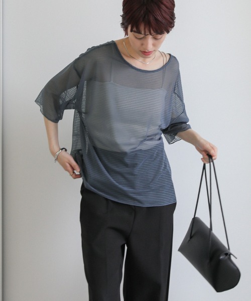 select MOCA（セレクトモカ）の「オープンネックシアーボーダートップス（Tシャツ/カットソー・レディース・アイボリー/グレー/ブラック・FREE）」の17枚目の写真