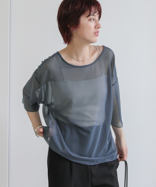 select MOCA（セレクトモカ）の「オープンネックシアーボーダートップス（Tシャツ/カットソー・レディース・アイボリー/グレー/ブラック・FREE）」の18枚目の写真