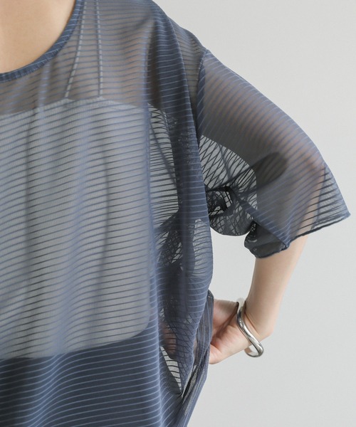 select MOCA（セレクトモカ）の「オープンネックシアーボーダートップス（Tシャツ/カットソー・レディース・アイボリー/グレー/ブラック・FREE）」の20枚目の写真