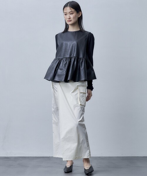 Firsthand（ファーストハンド）の「Firsthand/ファーストハンド フェイクレザーギャザートップス / 2WAY（ベスト・レディース・ブラック/ホワイト・FREE）」の6枚目の写真