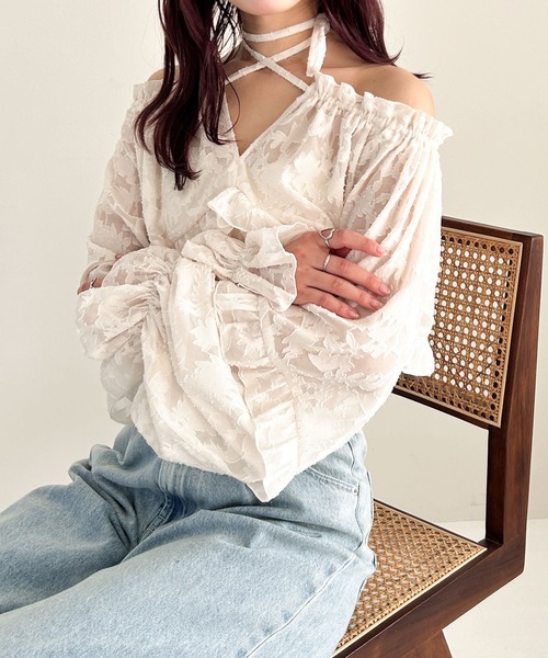 ヘザー Heather 2way 襟取り外しシアーブラウス ボリューム袖【F