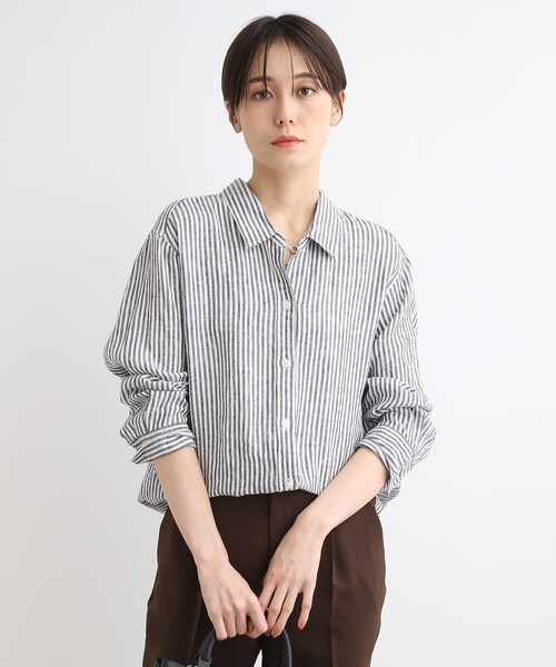 INDIVI（インディヴィ）の「◆【洗える／UVケア／麻100％】ノルマンディリネンシャツ（シャツ/ブラウス・レディース・ブラック系2/ブラウン系その他/ブルーグリーン/ホワイト/ベージュ/パープル/ネイビー・03/05/12/13/15 /19/34/38/07/17）」の12枚目の写真