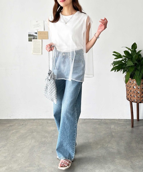 GeeRA（ジーラ）の「チュールレイヤードフレンチスリーブカットソー（Tシャツ/カットソー・レディース・オフホワイト/チャコール/ブラック・MEDIUM/LARGE）」の5枚目の写真