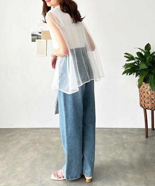 GeeRA（ジーラ）の「チュールレイヤードフレンチスリーブカットソー（Tシャツ/カットソー・レディース・オフホワイト/チャコール/ブラック・MEDIUM/LARGE）」の6枚目の写真