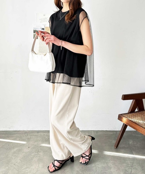 GeeRA（ジーラ）の「チュールレイヤードフレンチスリーブカットソー（Tシャツ/カットソー・レディース・オフホワイト/チャコール/ブラック・MEDIUM/LARGE）」の8枚目の写真