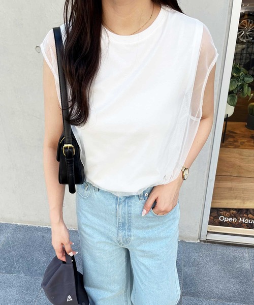 GeeRA（ジーラ）の「チュールレイヤードフレンチスリーブカットソー（Tシャツ/カットソー・レディース・オフホワイト/チャコール/ブラック・MEDIUM/LARGE）」の16枚目の写真