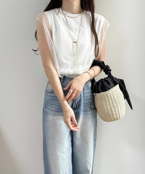 GeeRA（ジーラ）の「チュールレイヤードフレンチスリーブカットソー（Tシャツ/カットソー・レディース・オフホワイト/チャコール/ブラック・MEDIUM/LARGE）」の21枚目の写真