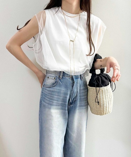 GeeRA（ジーラ）の「チュールレイヤードフレンチスリーブカットソー（Tシャツ/カットソー・レディース・オフホワイト/チャコール/ブラック・MEDIUM/LARGE）」の20枚目の写真