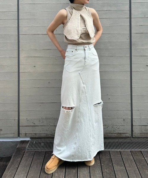 forget-me-nots(フォーゲットミーノッツ)の「ハイネック ノースリーブニット FMN-24SS-KN-002(ニット/セーター・レディース・オリーブ/ベージュ・FREE)」の18枚目の写真