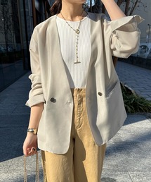 DouDou | オーガンジーノーカラージャケット(ノーカラージャケット)