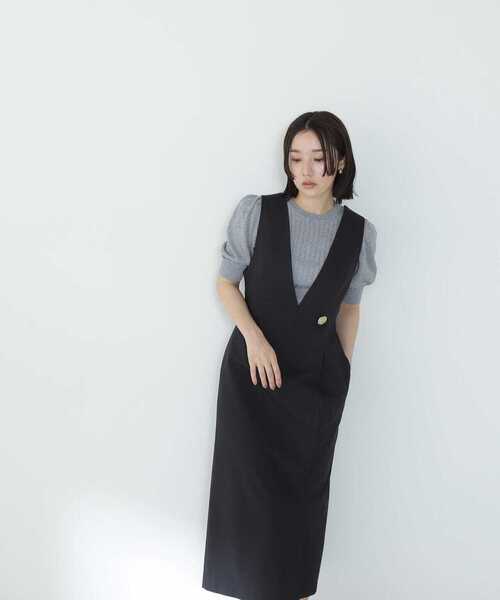 NATURAL BEAUTY BASIC（ナチュラルビューティーベーシック）の「◇TRクリアツイルシリーズ ジャンスカ（ジャンパースカート・レディース・ブラウン/オフホワイト/ブラック・SMALL/MEDIUM）」の5枚目の写真