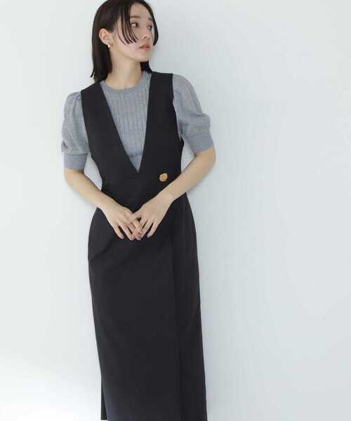 NATURAL BEAUTY BASIC（ナチュラルビューティーベーシック）の「◇TRクリアツイルシリーズ ジャンスカ（ジャンパースカート・レディース・ブラウン/オフホワイト/ブラック・SMALL/MEDIUM）」の22枚目の写真