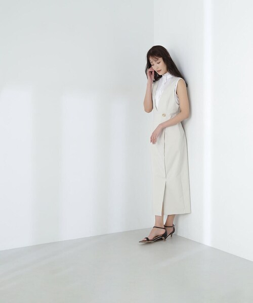 NATURAL BEAUTY BASIC（ナチュラルビューティーベーシック）の「◇TRクリアツイルシリーズ ジャンスカ（ジャンパースカート・レディース・ブラウン/オフホワイト/ブラック・SMALL/MEDIUM）」の16枚目の写真