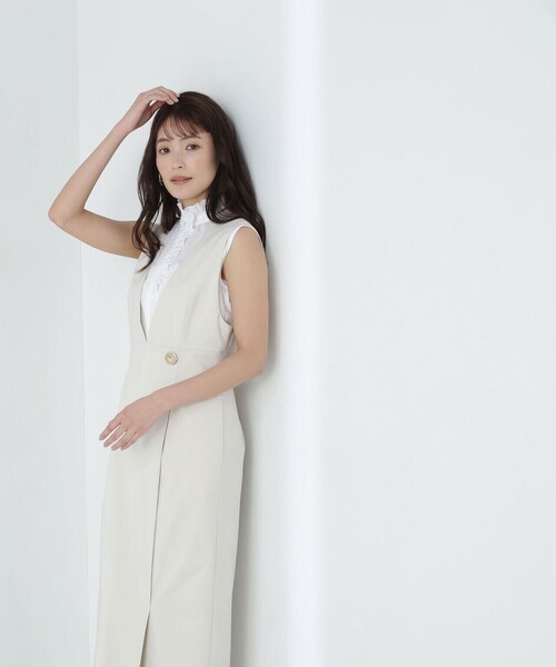 NATURAL BEAUTY BASIC（ナチュラルビューティーベーシック）の「◇TRクリアツイルシリーズ ジャンスカ（ジャンパースカート・レディース・ブラウン/オフホワイト/ブラック・SMALL/MEDIUM）」の15枚目の写真