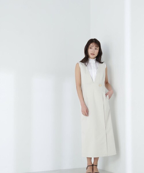 NATURAL BEAUTY BASIC（ナチュラルビューティーベーシック）の「◇TRクリアツイルシリーズ ジャンスカ（ジャンパースカート・レディース・ブラウン/オフホワイト/ブラック・SMALL/MEDIUM）」の13枚目の写真