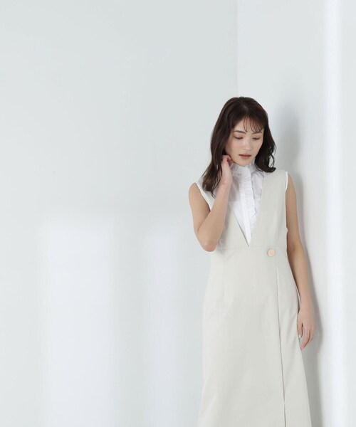 NATURAL BEAUTY BASIC（ナチュラルビューティーベーシック）の「◇TRクリアツイルシリーズ ジャンスカ（ジャンパースカート・レディース・ブラウン/オフホワイト/ブラック・SMALL/MEDIUM）」の12枚目の写真