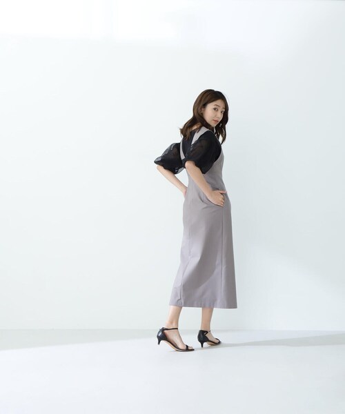 NATURAL BEAUTY BASIC（ナチュラルビューティーベーシック）の「◇TRクリアツイルシリーズ ジャンスカ（ジャンパースカート・レディース・ブラウン/オフホワイト/ブラック・SMALL/MEDIUM）」の7枚目の写真