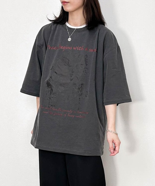Ritzy（リッツィー）の「16/COTTON 天竺プリントTシャツ レディース メンズ（Tシャツ/カットソー・メンズ・モカ/ブラック/ブラック系その他2/ブラウン系その他/ブラック系その他/ブラウン系その他2・LARGE/X-LARGE/MEDIUM）」の3枚目の写真