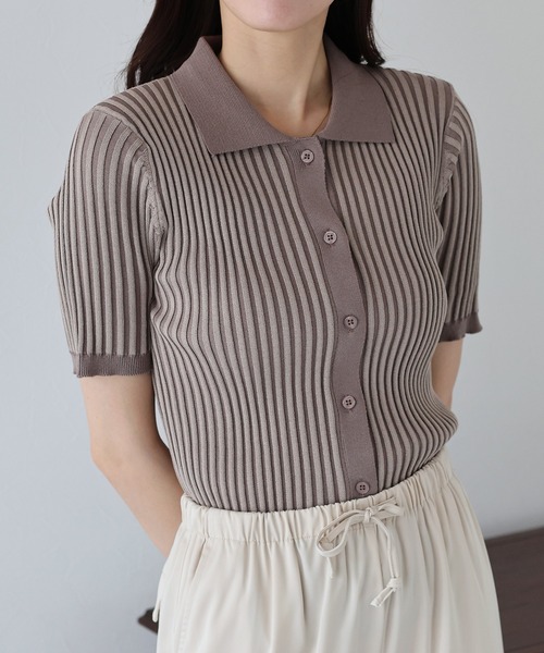 BLUEEAST（ブルーイースト）の「バイカラーポロ襟リブカーディガン（カーディガン/ボレロ・レディース・ブラック系/ブラック/アイボリー/ブルー系/ネイビー/ブラウン系/ピンク/ミント・MEDIUM）」の4枚目の写真