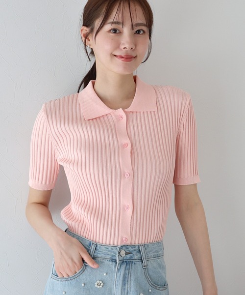 BLUEEAST（ブルーイースト）の「バイカラーポロ襟リブカーディガン（カーディガン/ボレロ・レディース・ブラック系/ブラック/アイボリー/ブルー系/ネイビー/ブラウン系/ピンク/ミント・MEDIUM）」の8枚目の写真