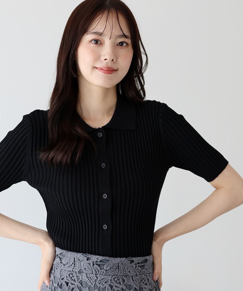 BLUEEAST（ブルーイースト）の「バイカラーポロ襟リブカーディガン（カーディガン/ボレロ・レディース・ブラック系/ブラック/アイボリー/ブルー系/ネイビー/ブラウン系/ピンク/ミント・MEDIUM）」の9枚目の写真