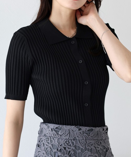 BLUEEAST（ブルーイースト）の「バイカラーポロ襟リブカーディガン（カーディガン/ボレロ・レディース・ブラック系/ブラック/アイボリー/ブルー系/ネイビー/ブラウン系/ピンク/ミント・MEDIUM）」の10枚目の写真