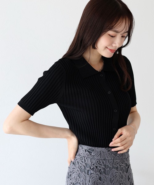 BLUEEAST（ブルーイースト）の「バイカラーポロ襟リブカーディガン（カーディガン/ボレロ・レディース・ブラック系/ブラック/アイボリー/ブルー系/ネイビー/ブラウン系/ピンク/ミント・MEDIUM）」の11枚目の写真