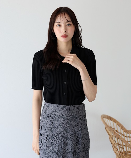 BLUEEAST（ブルーイースト）の「バイカラーポロ襟リブカーディガン（カーディガン/ボレロ・レディース・ブラック系/ブラック/アイボリー/ブルー系/ネイビー/ブラウン系/ピンク/ミント・MEDIUM）」の13枚目の写真