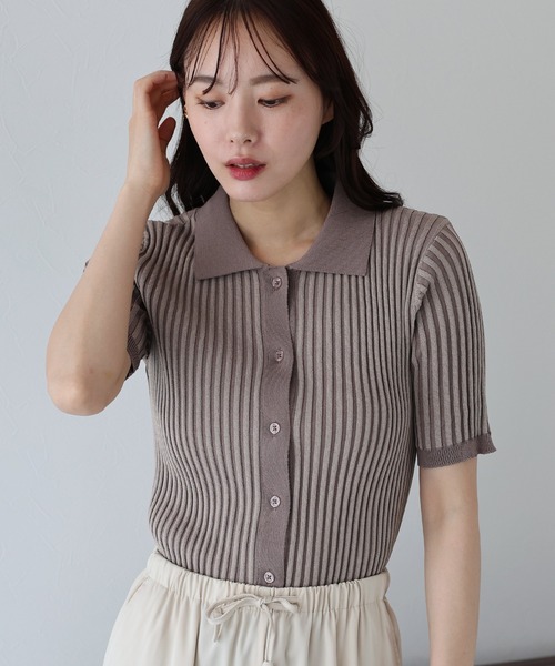 BLUEEAST（ブルーイースト）の「バイカラーポロ襟リブカーディガン（カーディガン/ボレロ・レディース・ブラック系/ブラック/アイボリー/ブルー系/ネイビー/ブラウン系/ピンク/ミント・MEDIUM）」の16枚目の写真