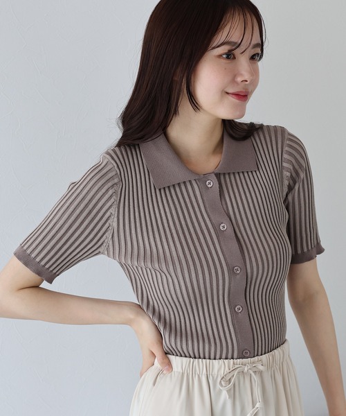 BLUEEAST（ブルーイースト）の「バイカラーポロ襟リブカーディガン（カーディガン/ボレロ・レディース・ブラック系/ブラック/アイボリー/ブルー系/ネイビー/ブラウン系/ピンク/ミント・MEDIUM）」の17枚目の写真