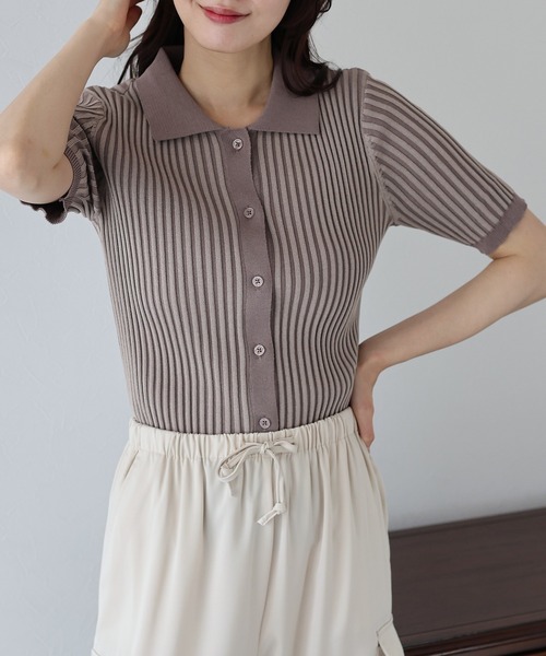 BLUEEAST（ブルーイースト）の「バイカラーポロ襟リブカーディガン（カーディガン/ボレロ・レディース・ブラック系/ブラック/アイボリー/ブルー系/ネイビー/ブラウン系/ピンク/ミント・MEDIUM）」の18枚目の写真