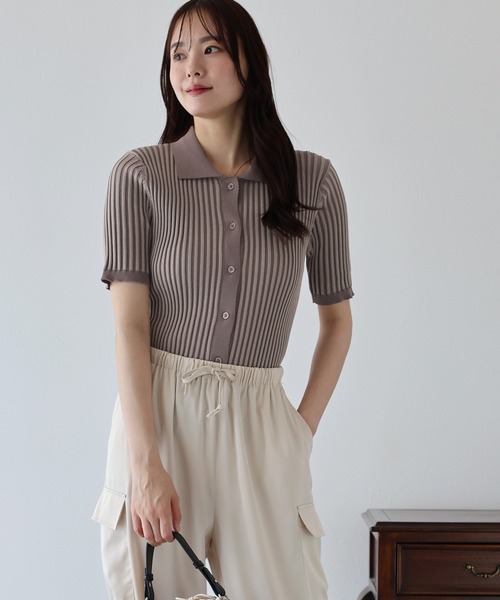 BLUEEAST（ブルーイースト）の「バイカラーポロ襟リブカーディガン（カーディガン/ボレロ・レディース・ブラック系/ブラック/アイボリー/ブルー系/ネイビー/ブラウン系/ピンク/ミント・MEDIUM）」の19枚目の写真