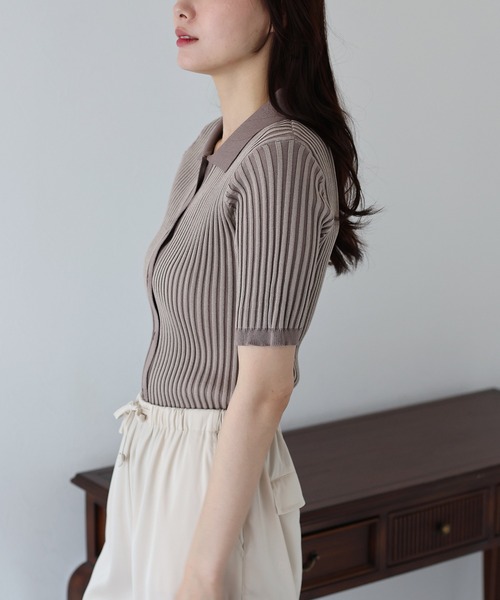 BLUEEAST（ブルーイースト）の「バイカラーポロ襟リブカーディガン（カーディガン/ボレロ・レディース・ブラック系/ブラック/アイボリー/ブルー系/ネイビー/ブラウン系/ピンク/ミント・MEDIUM）」の20枚目の写真