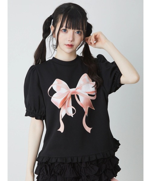 Ank Rouge（アンクルージュ）の「バレエコアリボンTE（Tシャツ/カットソー・レディース・ホワイト/ブラック・M）」の5枚目の写真