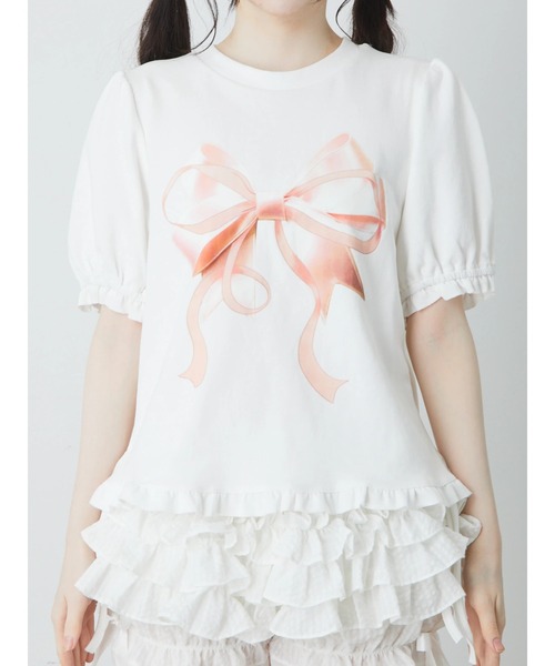 Ank Rouge（アンクルージュ）の「バレエコアリボンTE（Tシャツ/カットソー・レディース・ホワイト/ブラック・M）」の6枚目の写真