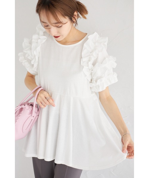 &. NOSTALGIA(アンドドットノスタルジア)の「【ZOZO限定】フリルペプラムブラウス(Tシャツ/カットソー・レディース・ブラック/オフホワイト・M)」の8枚目の写真