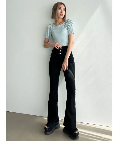 EMODA（エモダ）の「タイショルダーカットトップ（Tシャツ/カットソー・レディース・グリーン/ホワイト/ブルー/ブラック・FREE）」の7枚目の写真