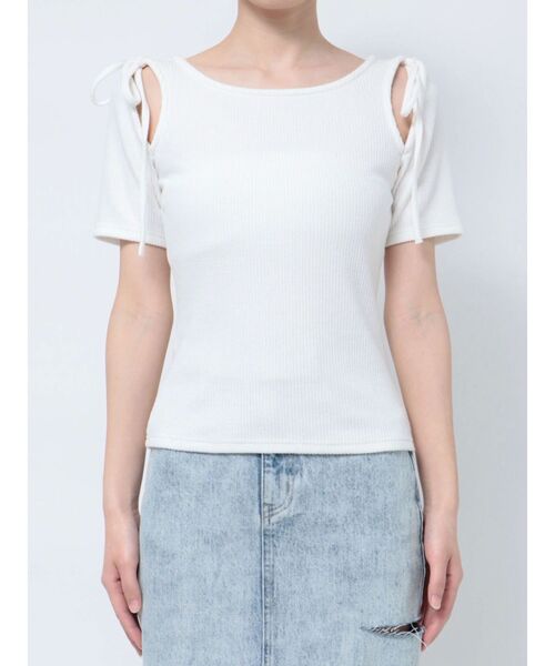 EMODA（エモダ）の「タイショルダーカットトップ（Tシャツ/カットソー・レディース・グリーン/ホワイト/ブルー/ブラック・FREE）」の5枚目の写真