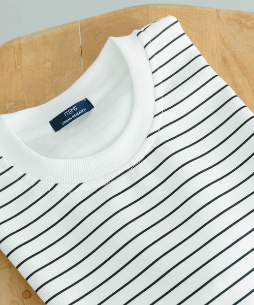 ITEMS URBANRESEARCH(アイテムズ アーバンリサーチ)の「ダンボールボーダー ショートスリーブ カットソー(Tシャツ/カットソー・メンズ・ネイビー/ブルー/ブラック・MEDIUM/LARGE)」の1枚目の写真