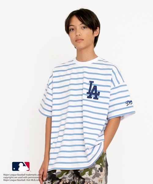 GLAZOS（グラソス）の「【大人向けサイズあり】【MLB】マルチボーダー・チームロゴ刺繍半袖Tシャツ（Tシャツ/カットソー・キッズ・ライトブルー/ブラック/ホワイト/ライトグレー・140cm/150cm/160cm/170cm）」の4枚目の写真