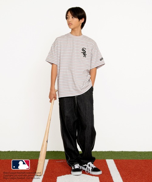 GLAZOS（グラソス）の「【大人向けサイズあり】【MLB】マルチボーダー・チームロゴ刺繍半袖Tシャツ（Tシャツ/カットソー・キッズ・ライトブルー/ブラック/ホワイト/ライトグレー・140cm/150cm/160cm/170cm）」の8枚目の写真