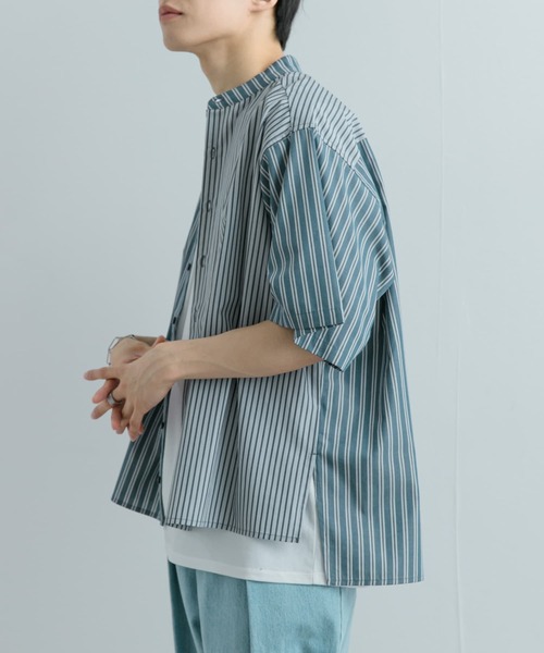 SENSE OF PLACE by URBAN RESEARCH（センスオブプレイスバイアーバンリサーチ）の「『ユニセックス』ストライプブロックドルーズシャツ（シャツ/ブラウス・メンズ・その他1/その他2/その他3・MEDIUM/LARGE）」の2枚目の写真
